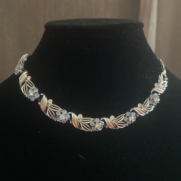 - Lisner Silver Tone Blue and Clear Rhinestones Necklace - Picture 2 of 10